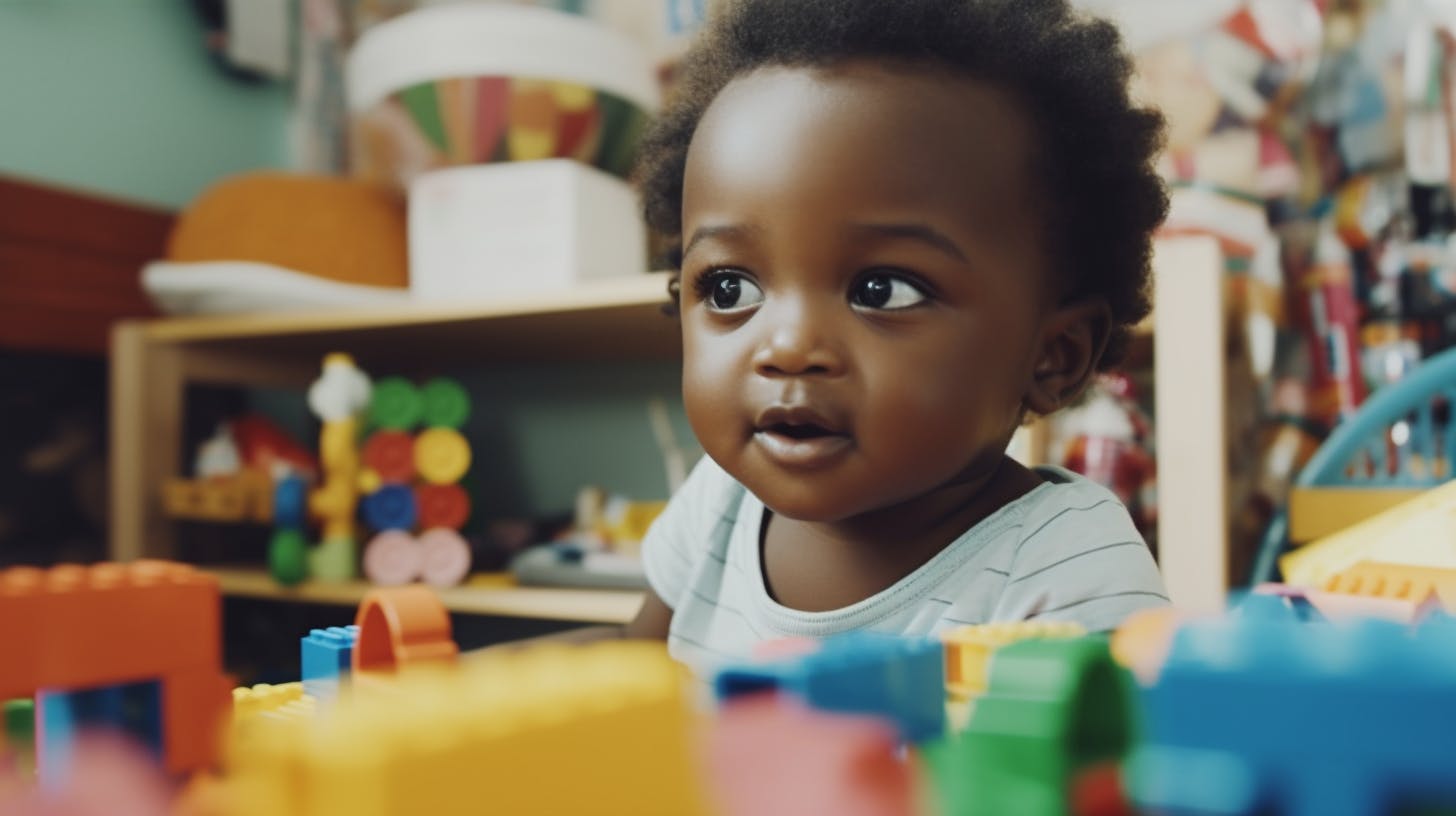 Toddler with colourful building blocks